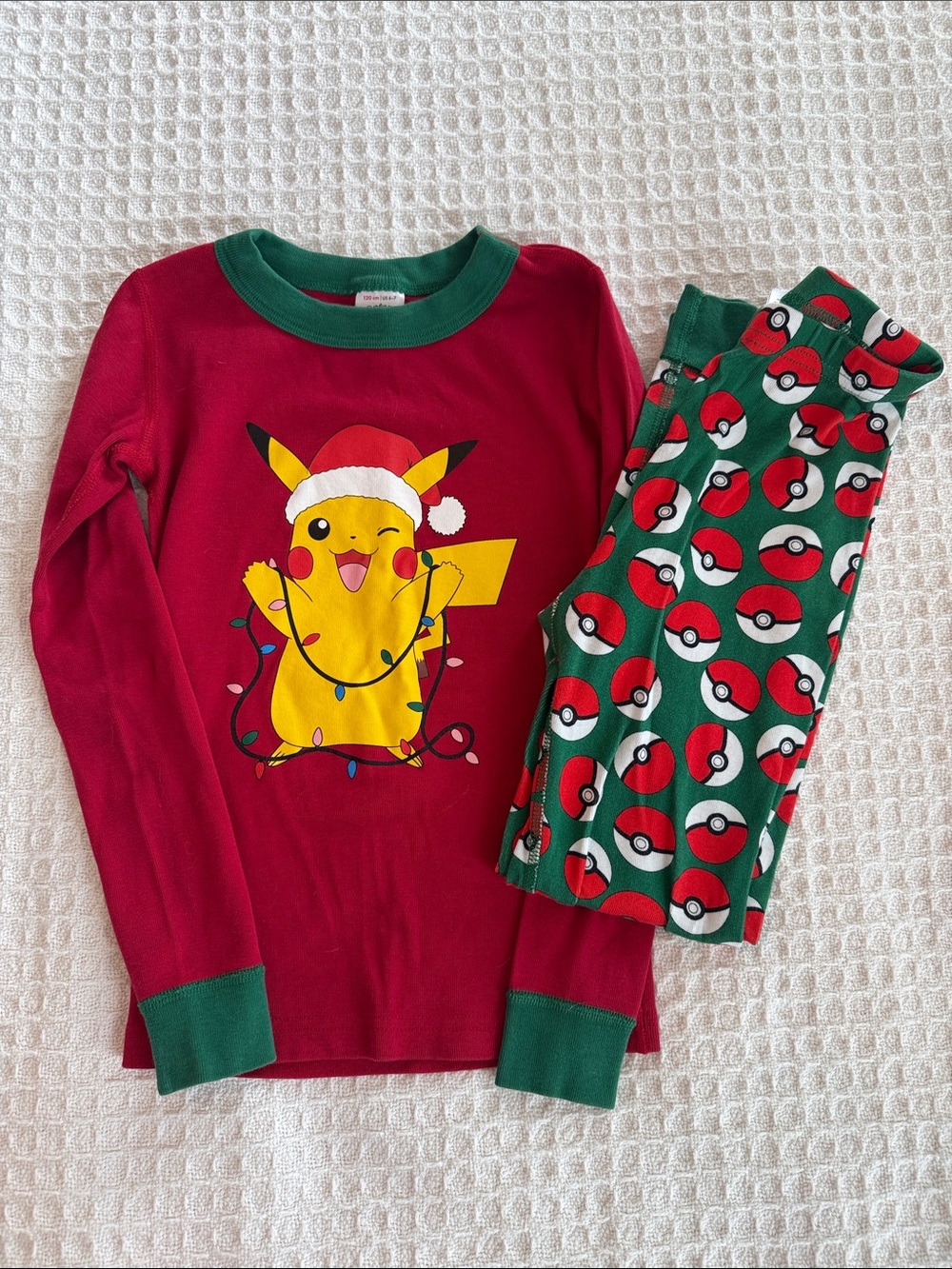 Hanna Andersson Red Pikachu Holiday Pajama Set with Green Accents